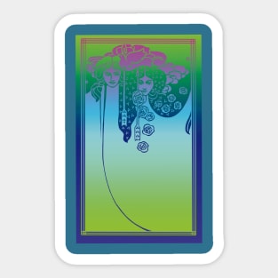 Art Nouveau Ladies (aqua on blue) Sticker